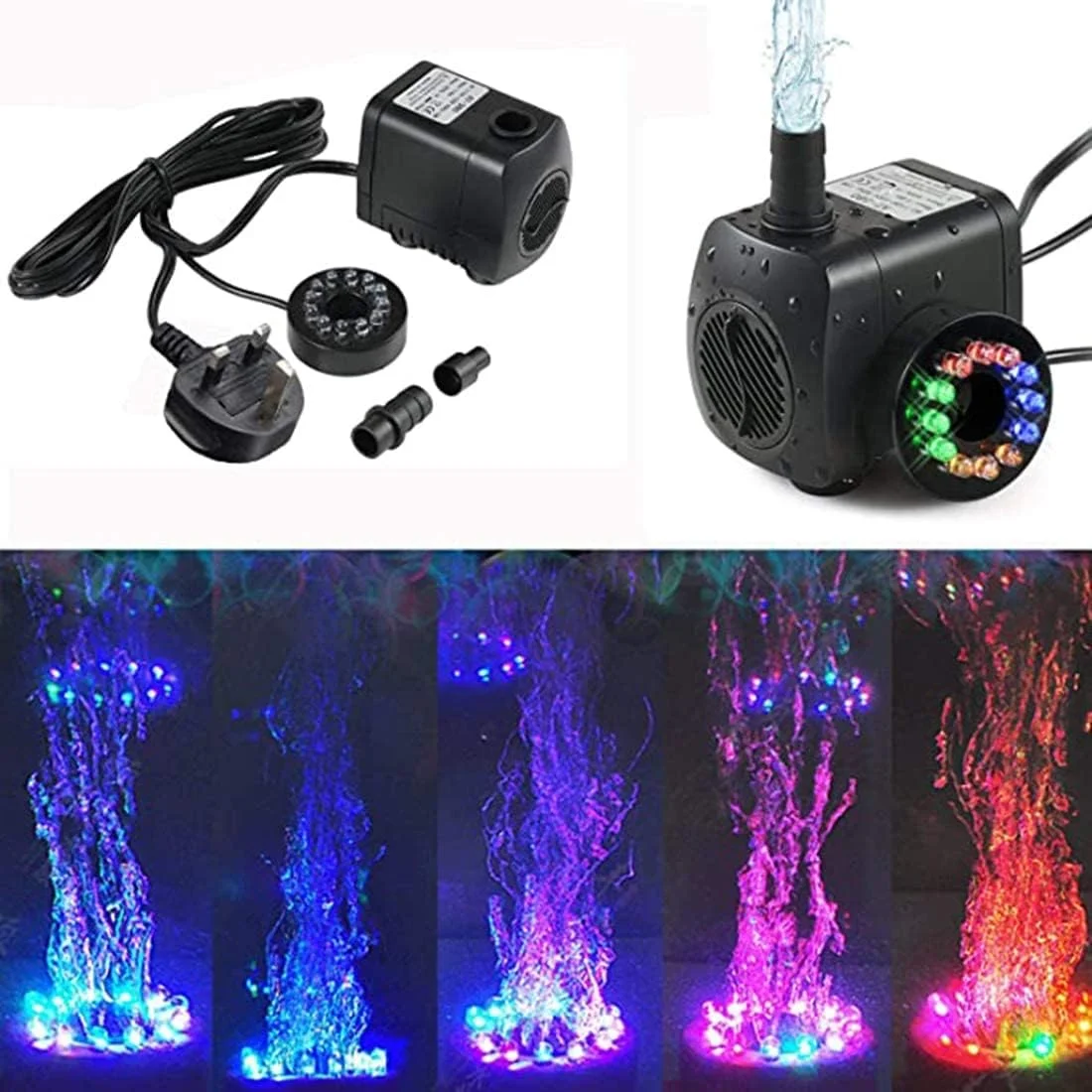 پمپ آب غوطه ور 15 وات ELECDON با نور LED 12 رنگ 800 لیتر در ساعت برای استخر فواره باغ حوض ماهی آکواریوم پمپ آب آکواریوم پمپ فواره فضای باز حوض ماهی آکواریوم