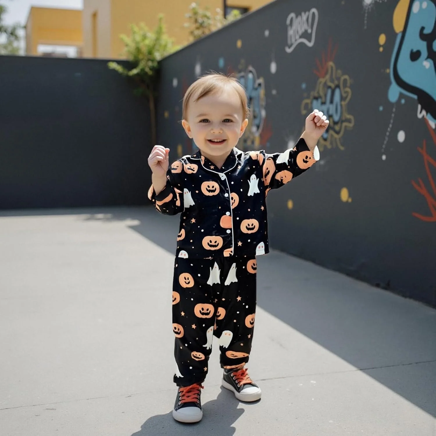 ست پیژامه ساتن ابریشمی دخترانه بچه گانه، آستین بلند، دکمه دار، تاپ و شلوار، لباس خواب پاییزی