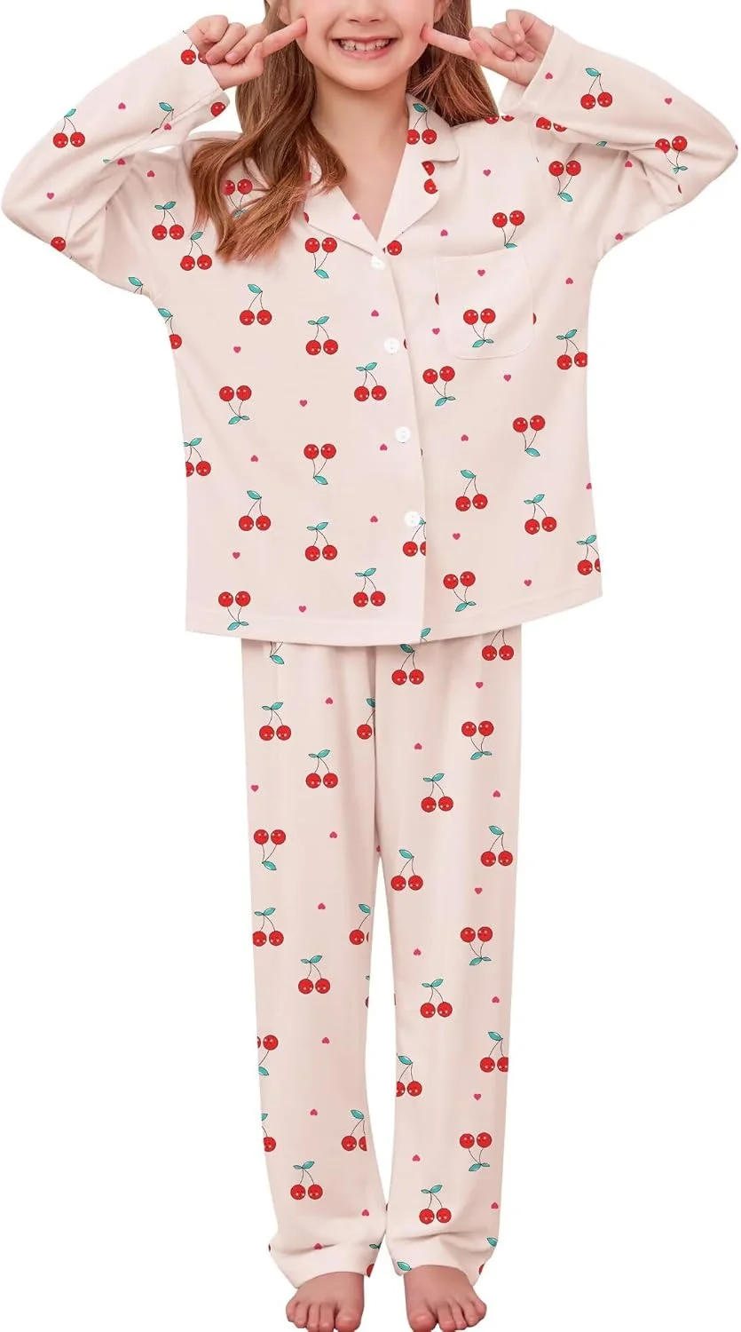 ست پیژامه دخترانه SWOMOG، لباس خواب دکمه دار مودال بچه گانه، 2 تکه، نرم، آستین بلند، لباس خواب زیبا و راحت