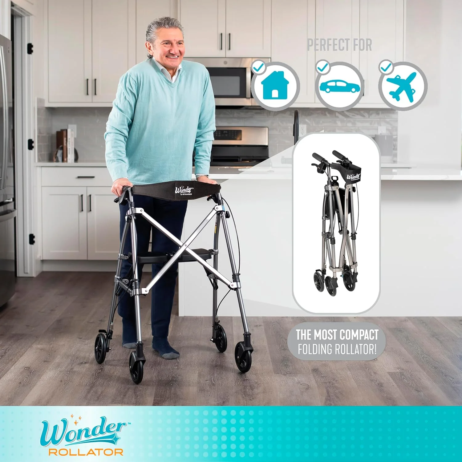 رولیتور تاشو و سبک وزن Able Life Comfortably Independent Space Saver، واکر چرخدار متحرک برای سالمندان و بزرگسالان، چرخ های 6 اینچی، ترمزهای قفل شونده و صندلی پد دار با پشتی، رنگ رز سلطنتی