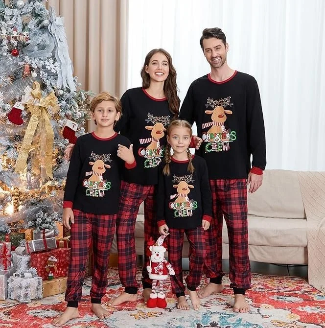 ست لباس خواب کریسمس خانوادگی، ست لباس خواب کریسمس خانوادگی، لباس خواب آستین بلند تعطیلات، لباس راحتی چاپی دنج