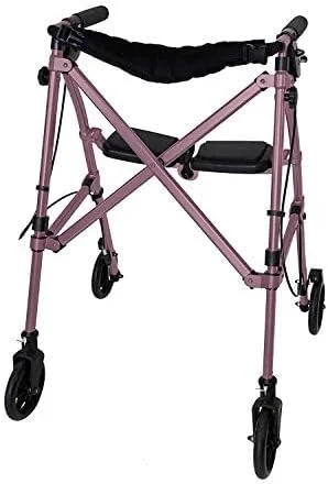 رولیتور تاشو و سبک وزن Able Life Comfortably Independent Space Saver، واکر چرخدار متحرک برای سالمندان و بزرگسالان، چرخ های 6 اینچی، ترمزهای قفل شونده و صندلی پد دار با پشتی، رنگ رز سلطنتی