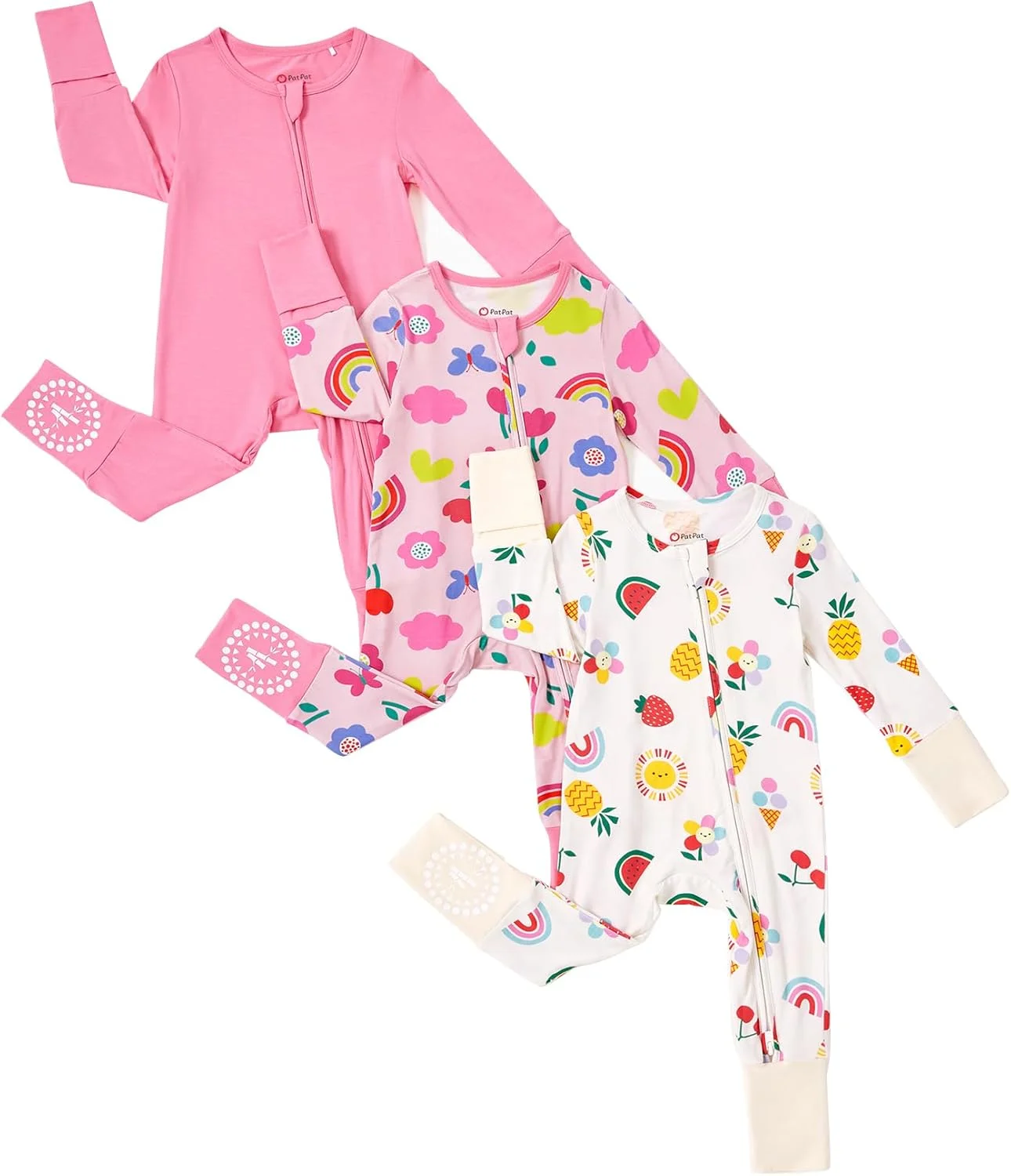 پک 3 عددی رامپر نوزادی دخترانه پت پت 0-24 ماهه، ست پیژامه ویسکوز بامبو با طرح های زیبا، دو دنیای رنگی، صورتی، 0-3 ماه