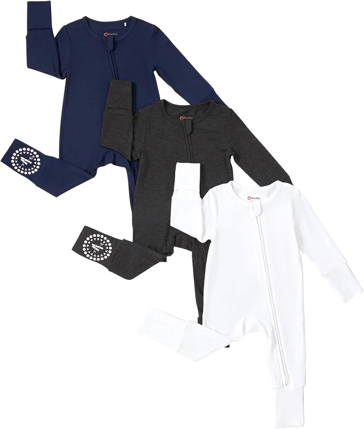 پک 3 عددی رامپر نوزادی پسرانه پات پات 0-24 ماهه، ست پیژامه ویسکوز بامبو با گرم نگهدارنده پا، لباس زمستانی، سرمه ای