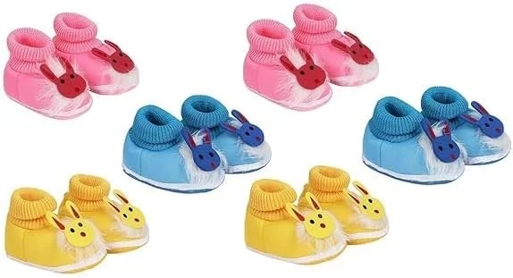 آواد - 2 عدد پاپوش نوزادی نوزاد پسرانه دخترانه، کفش های پارچه ای نرم خزدار اولین قدم زدن کودک با زیره ضد لغزش، چند رنگ، بسته 1 عددی نوزاد (1 جفت کفش آبی)