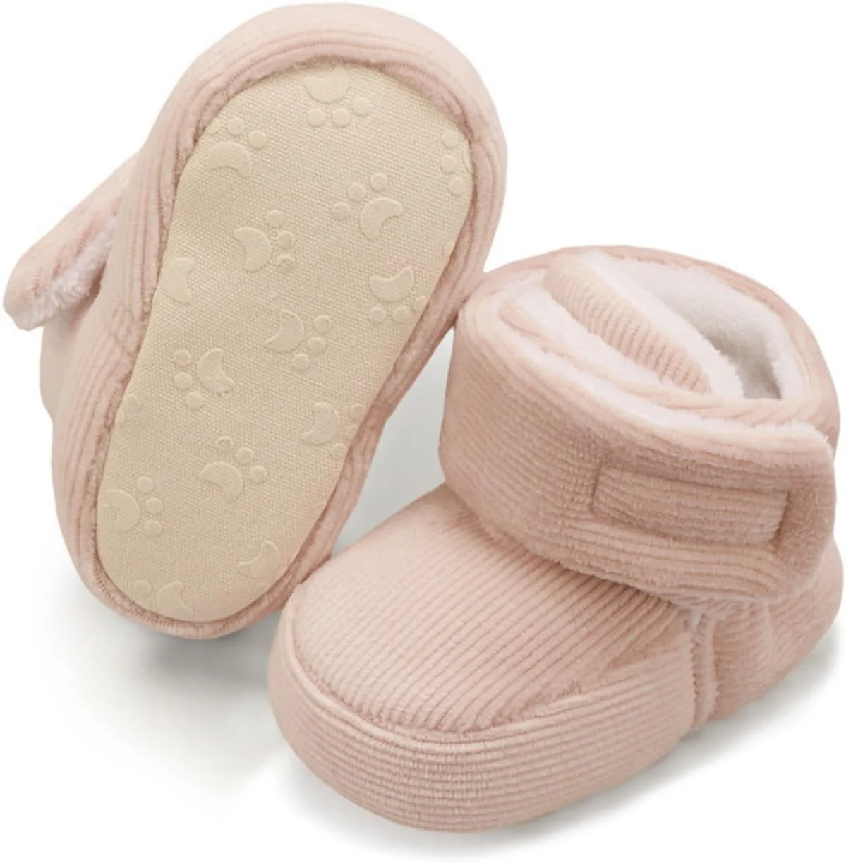 جوراب پاپوش نوزادی پسرانه دخترانه AKINGIO، ضد لغزش، نرم، جوراب چکمه ای، کفش های تخت نوزاد، اولین کفش های راه رفتن، صورتی 12 سانتی متر