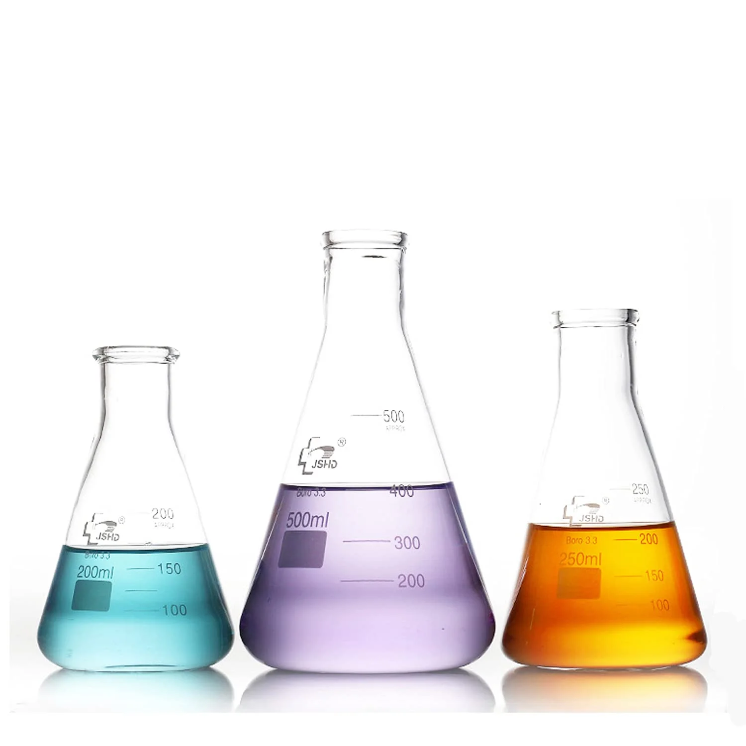 ست ارلن شیشه ای ELECDON - ظروف شیشه ای بوروسیلیکات مدرج - شیمی علمی گردن باریک حجمی - آزمایش های علمی خانگی و مدرسه (3 اندازه، 200، 250، 500 میلی لیتر)