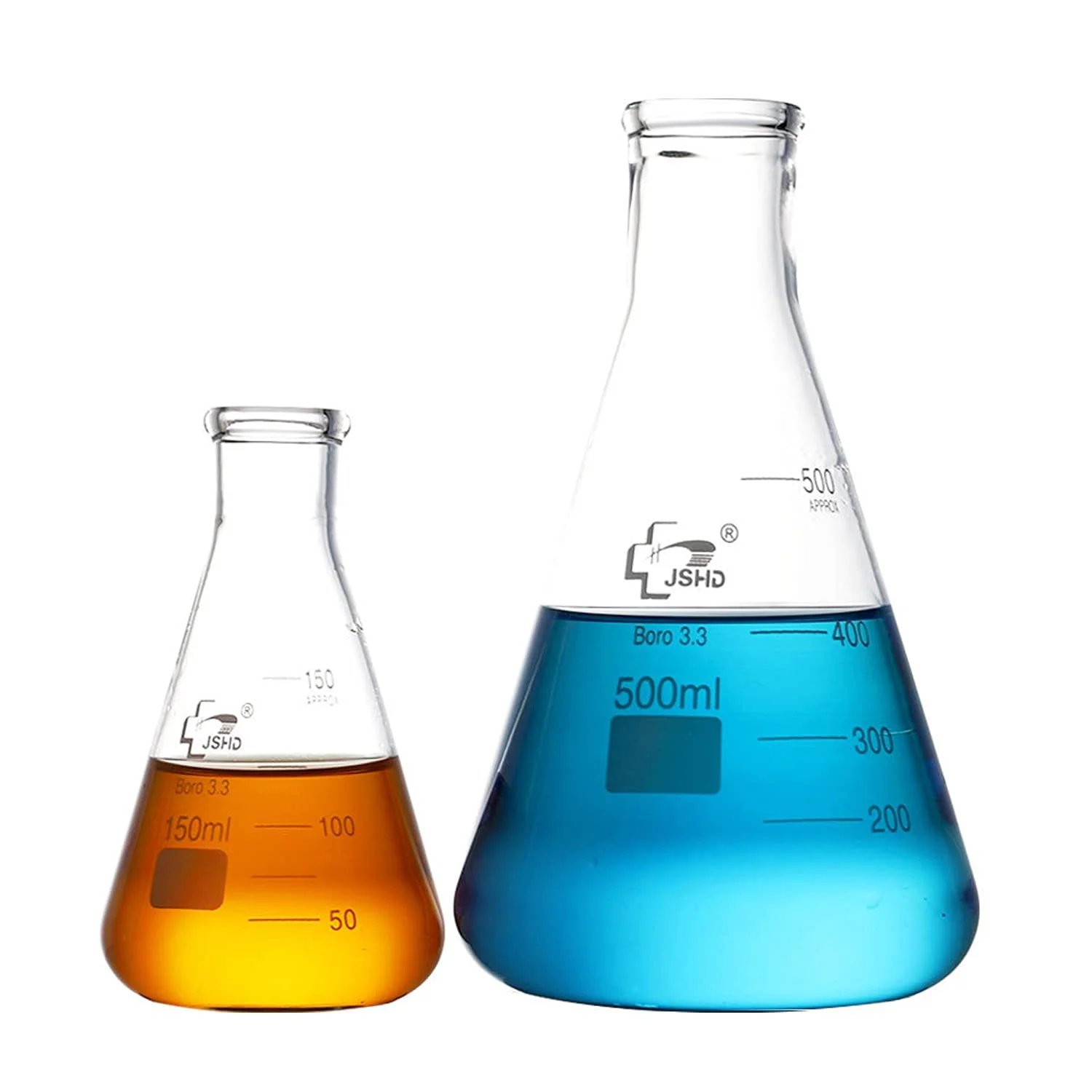 ست ارلن شیشه ای ELECDON - ظروف شیشه ای بوروسیلیکات مدرج - شیمی علمی گردن باریک حجمی - آزمایش های علمی خانگی و مدرسه (3 اندازه، 200، 250، 500 میلی لیتر)