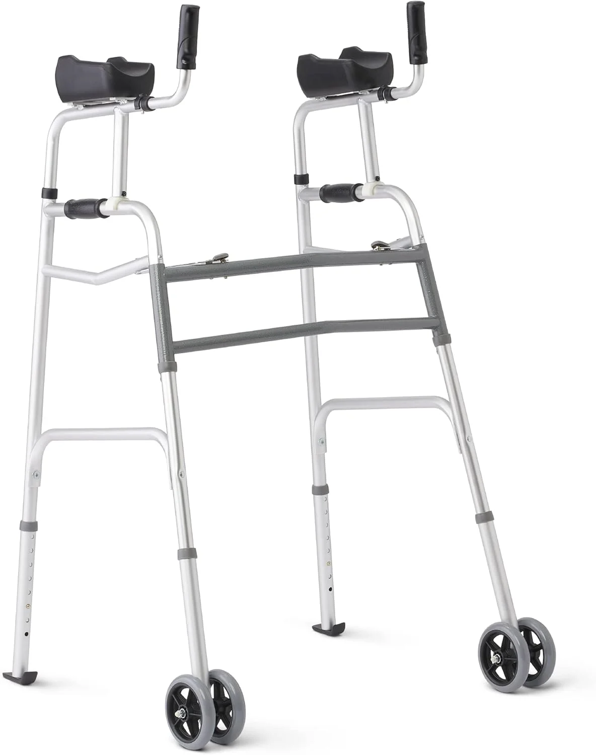 واکر ایستاده Medline با چرخ‌های دوتایی 5 اینچی، واکر ساعدی با تکیه‌گاه بازو، قابل تنظیم ارتفاع، ظرفیت وزن 300 پوند