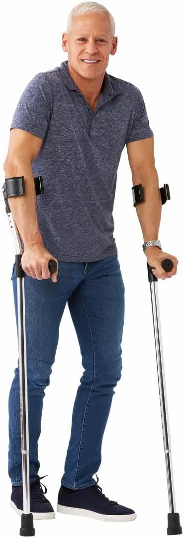 عصای زیر بغل آلومینیومی Medline، ظرفیت وزنی 300 پوند، بزرگسال قد بلند (5 فوت 10 اینچ - 6 فوت 6 اینچ)، 1 جفت