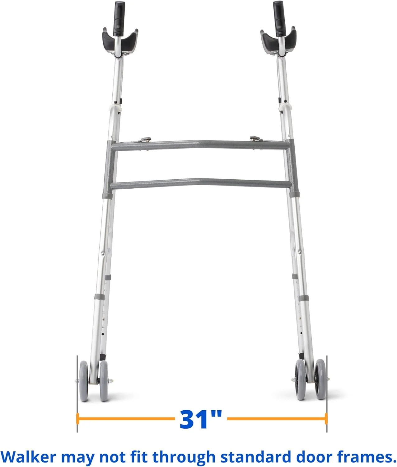 واکر ایستاده Medline با چرخ‌های دوتایی 5 اینچی، واکر ساعدی با تکیه‌گاه بازو، قابل تنظیم ارتفاع، ظرفیت وزن 300 پوند