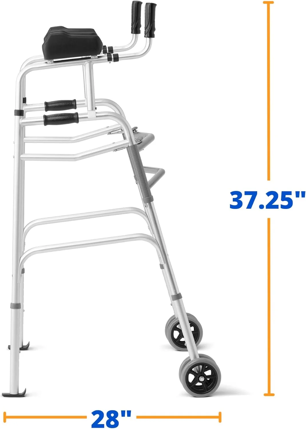 واکر ایستاده Medline با چرخ‌های دوتایی 5 اینچی، واکر ساعدی با تکیه‌گاه بازو، قابل تنظیم ارتفاع، ظرفیت وزن 300 پوند