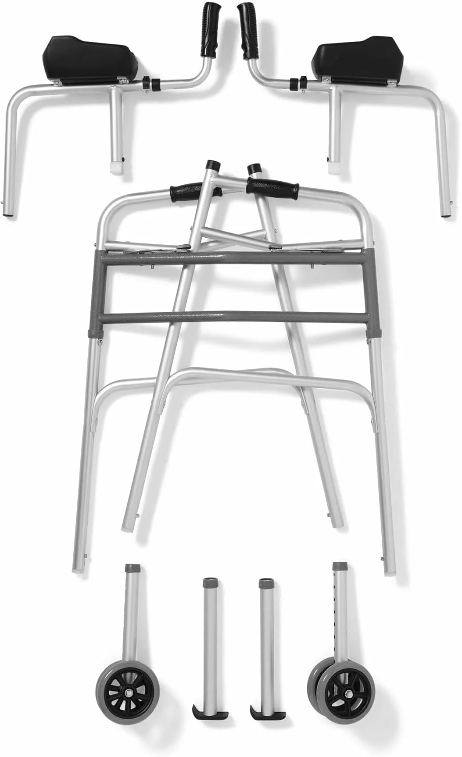 واکر ایستاده Medline با چرخ‌های دوتایی 5 اینچی، واکر ساعدی با تکیه‌گاه بازو، قابل تنظیم ارتفاع، ظرفیت وزن 300 پوند