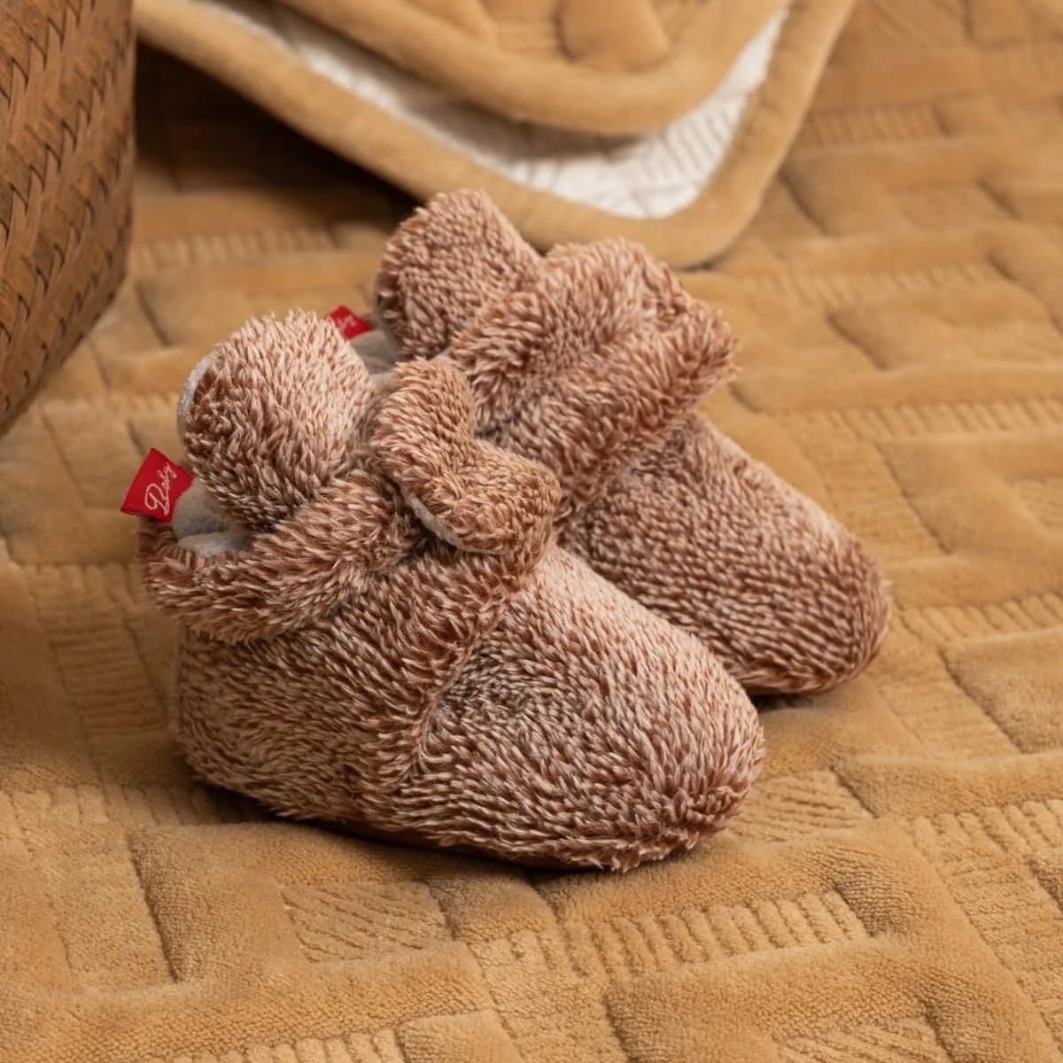 جوراب پاپوش پشمی نرم نوزادی پسرانه دخترانه بابل ویت، ضد لغزش، مناسب برای اولین قدم ها، کفش های زمستانی ساق دار تخت نوزاد