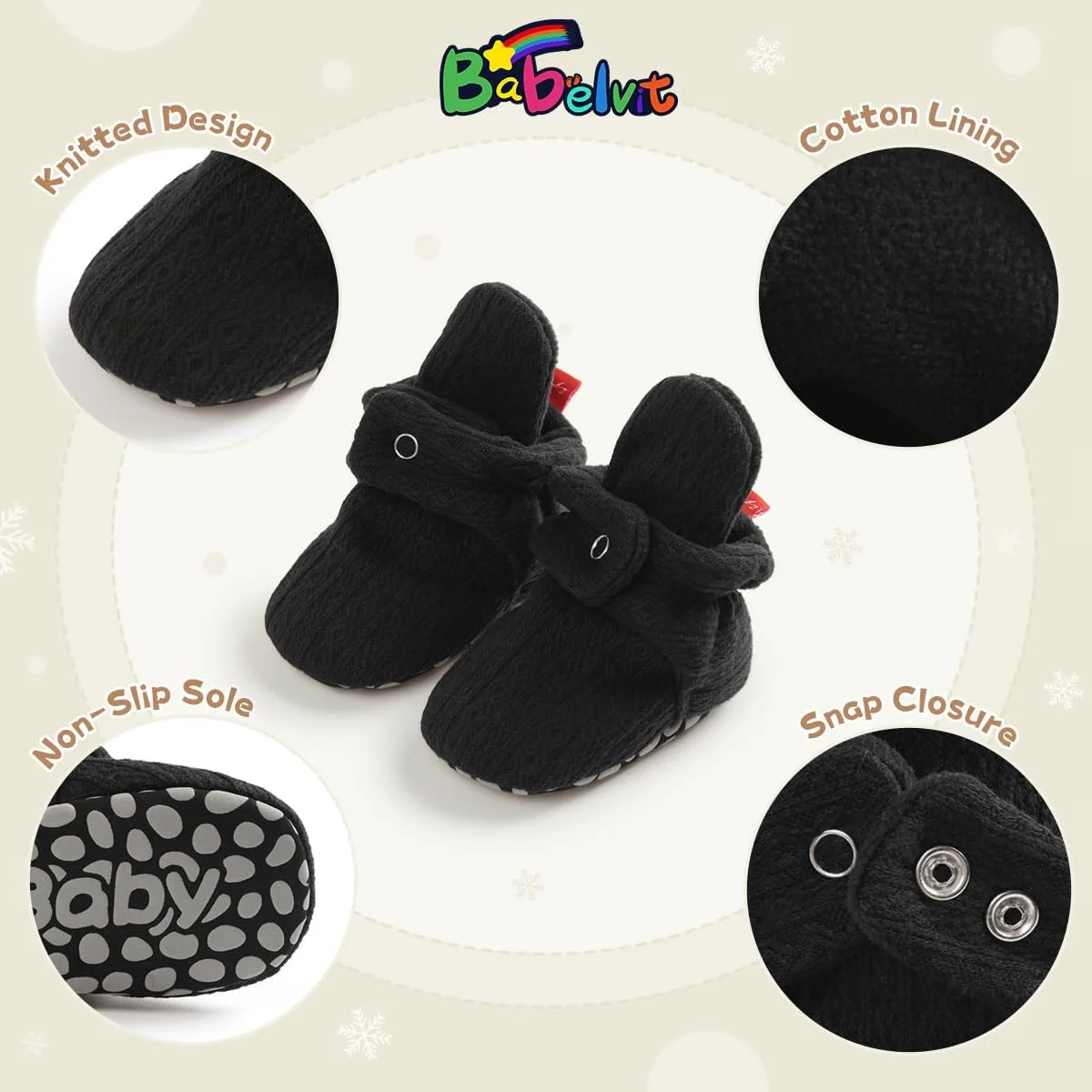 جوراب پاپوش پشمی نرم نوزادی پسرانه و دخترانه بابل ویت، ضد لغزش، مناسب برای اولین قدم های کودک در زمستان جوراب پاپوش پشمی نرم نوزادی پسرانه و دخترانه بابل ویت، ضد لغزش، مناسب برای اولین قدم های کودک در زمستان