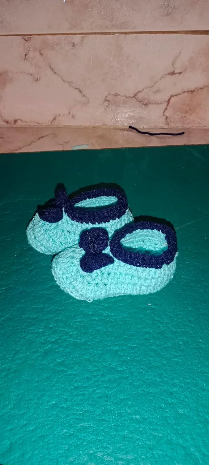 پاپوش نوزادی قلاب بافی دست ساز، آبی روشن و سرمه ای، کفش های بافتنی نرم