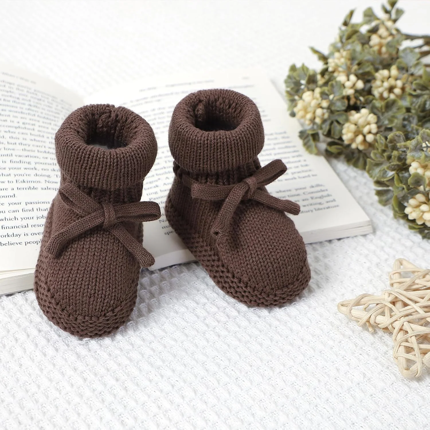 پاپوش نوزادی Hadetoto، کفش بافتنی پنبه ای نرم و راحت، پاپوش گرم کننده برای نوزاد دختر و پسر