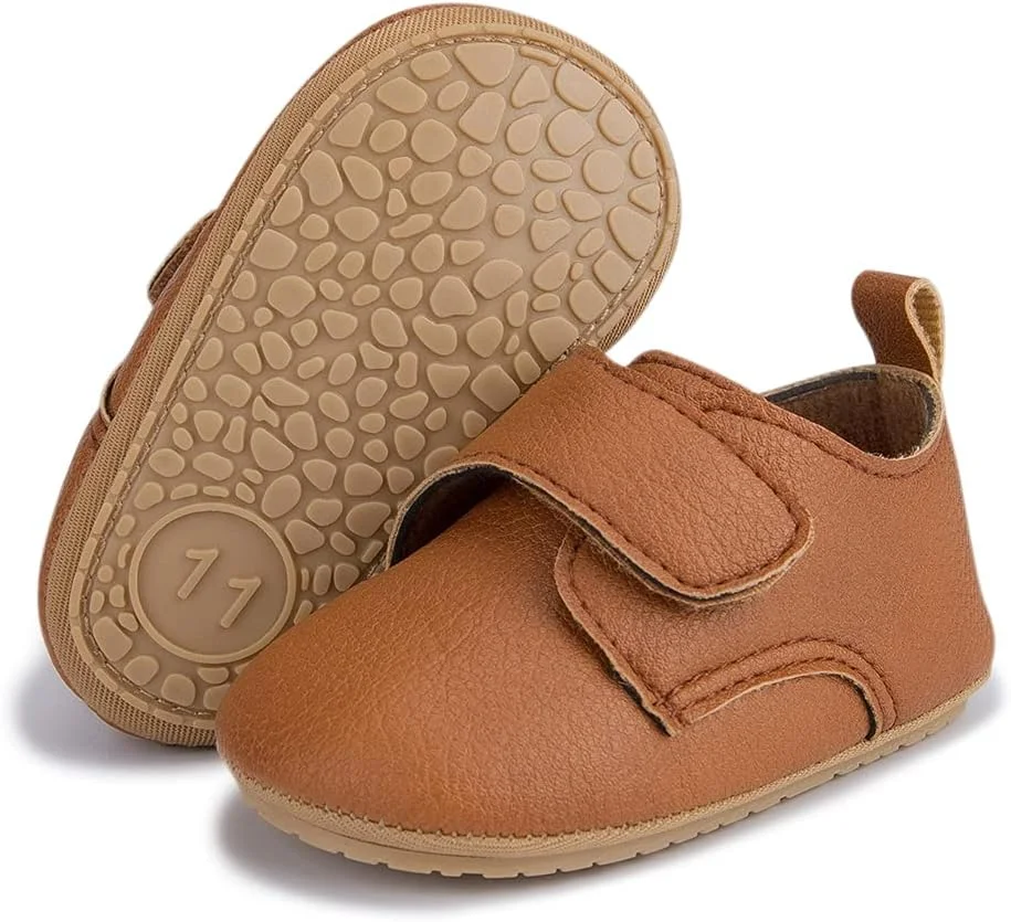 HsdsBebe کفش‌های پیاده‌روی چرمی PU با زیره سخت برای نوزادان پسر و دختر، کفش‌های لاستیکی مخصوص نوپا، اولین قدم‌ها، کفش‌های کارتونی نوزادی