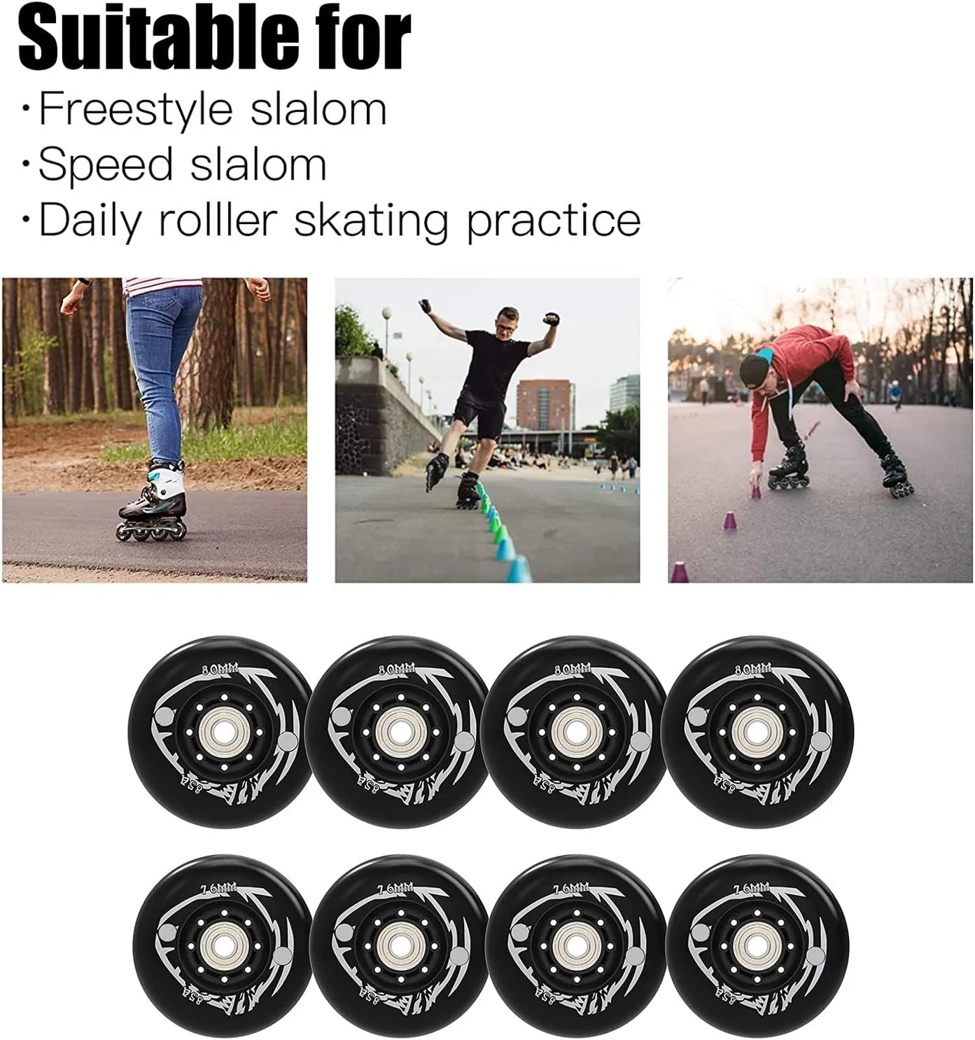 چرخ اسکیت اینلاین ZLQHDG مدل 8PCS، چرخ های جایگزین اسکیت غلتکی 85A با بلبرینگ ILQ-9، برای اسکیت هاکی