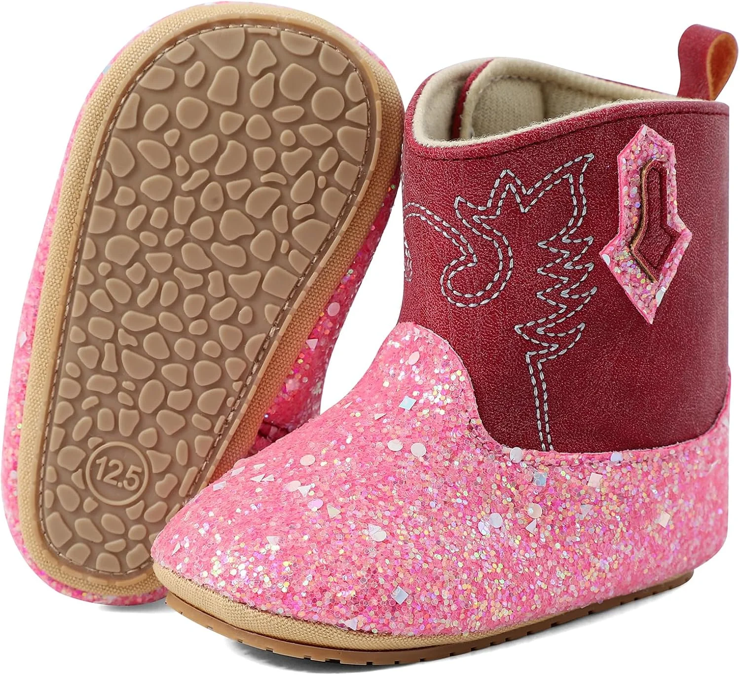 LACOFIA چکمه های نوزادی دخترانه اولین کفش های پیاده روی چکمه های براق براق چکمه های کابویی نوزادی چکمه های وسترن با زیره نرم ضد لغزش برای 3 تا 18 ماه LACOFIA چکمه های نوزادی دخترانه اولین کفش های پیاده روی چکمه های براق براق چکمه های کابویی نوزادی چکمه های وسترن با زیره نرم ضد لغزش برای 3 تا 18 ماه