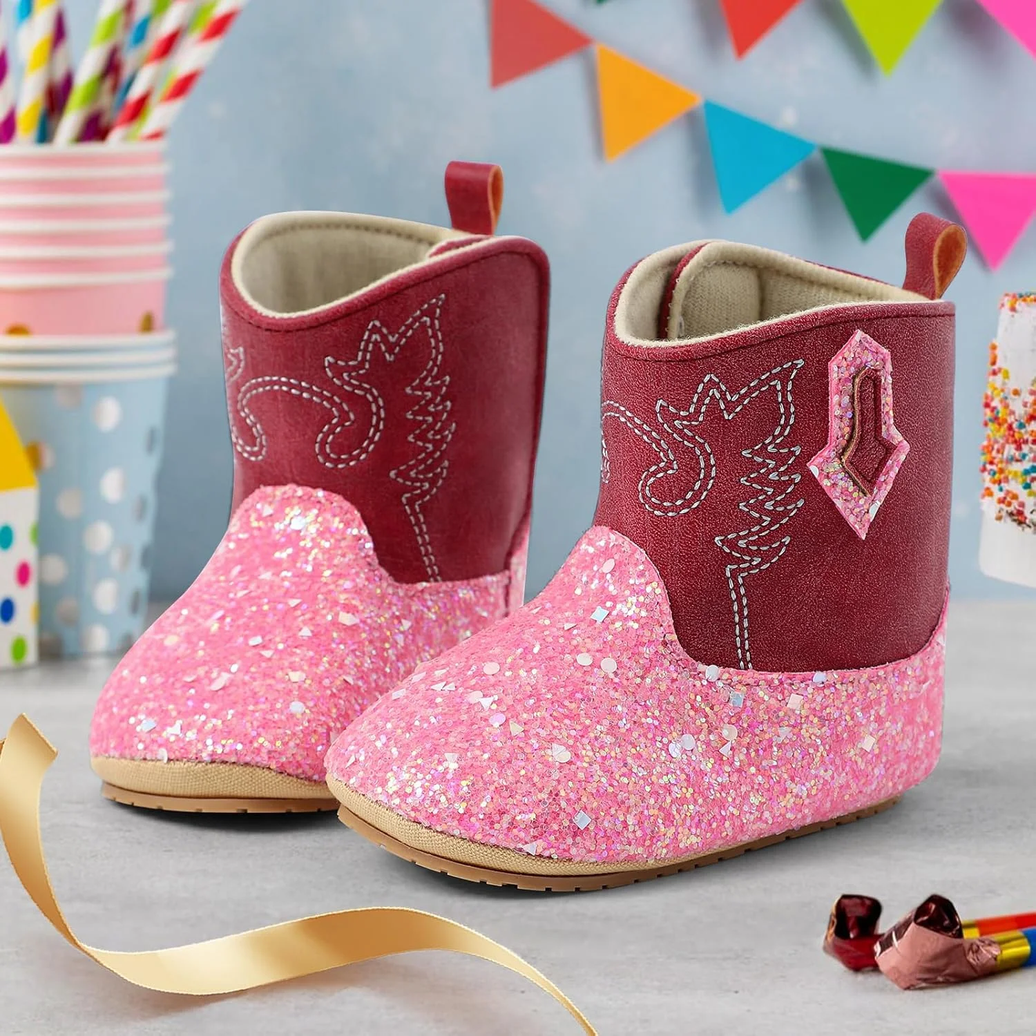 LACOFIA چکمه های نوزادی دخترانه اولین کفش های پیاده روی چکمه های براق براق چکمه های کابویی نوزادی چکمه های وسترن با زیره نرم ضد لغزش برای 3 تا 18 ماه LACOFIA چکمه های نوزادی دخترانه اولین کفش های پیاده روی چکمه های براق براق چکمه های کابویی نوزادی چکمه های وسترن با زیره نرم ضد لغزش برای 3 تا 18 ماه