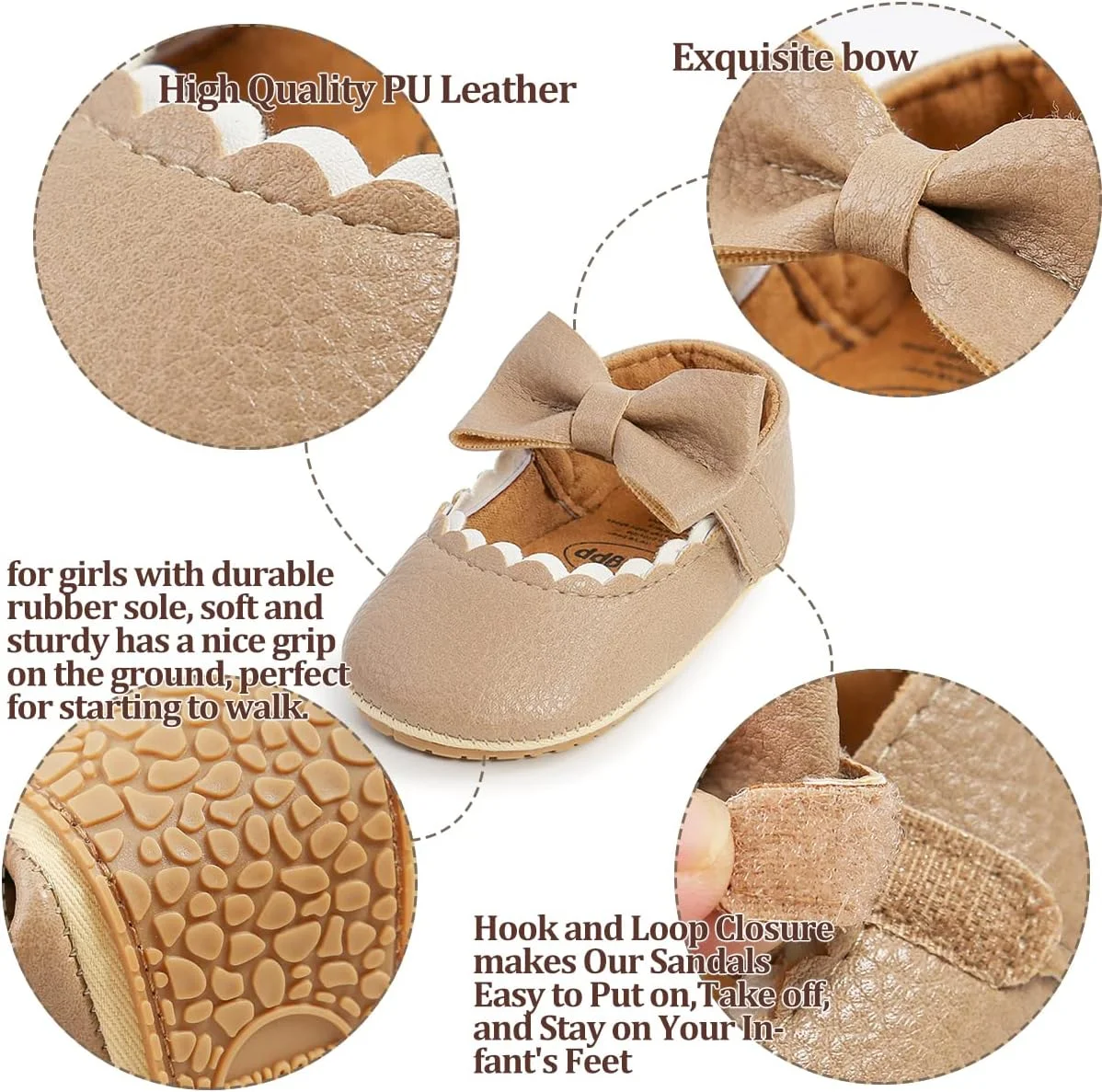 کفش‌های تخت مری جین دخترانه QWZban با پاپیون و زیره نرم ضد لغزش از جنس چرم PU، مناسب نوزادان و کودکان نوپا، اولین قدم‌ها، مهمانی، کریسمس و کفش‌های مجلسی