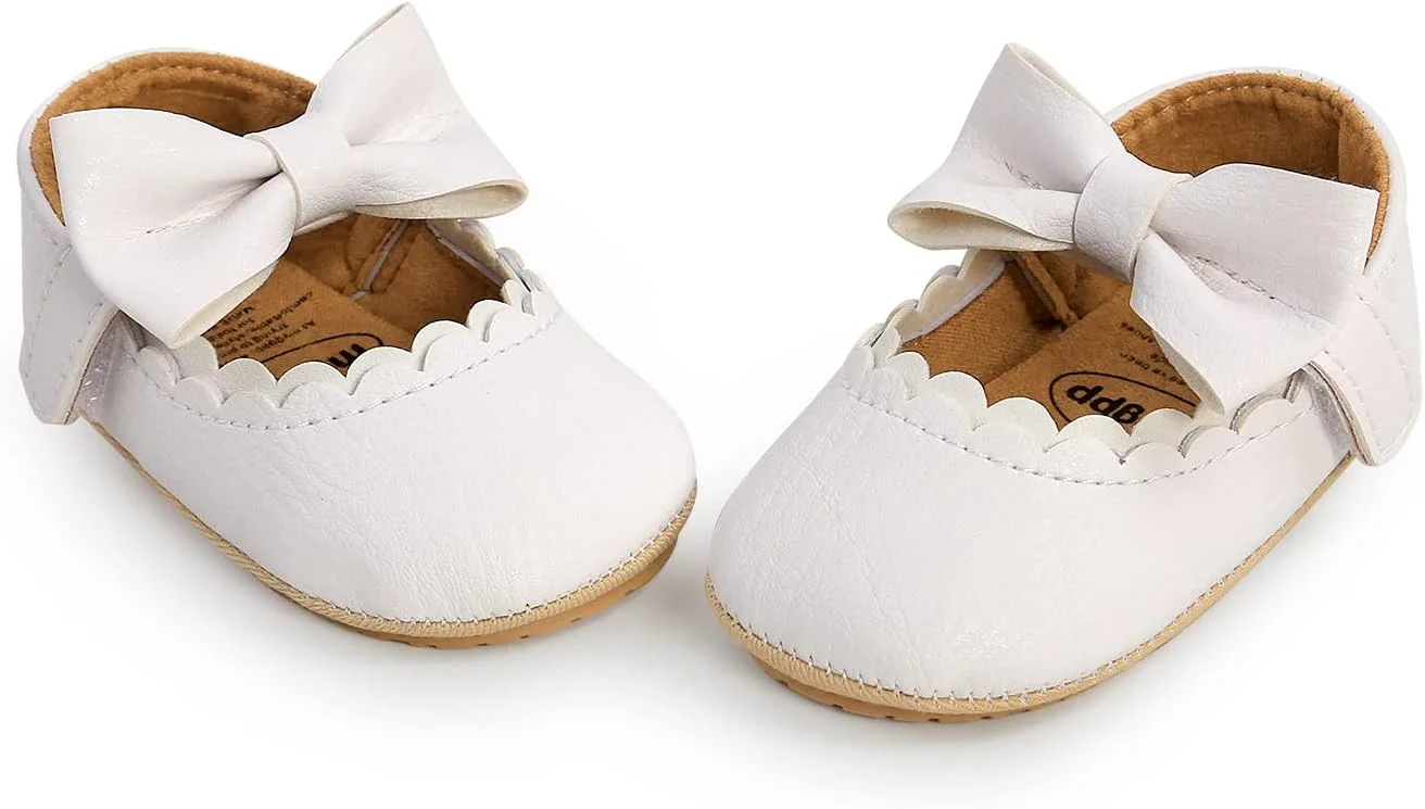 کفش‌های تخت مری جین دخترانه QWZban با پاپیون و زیره نرم ضد لغزش از جنس چرم PU، مناسب نوزادان و کودکان نوپا، اولین قدم‌ها، مهمانی، کریسمس و کفش‌های مجلسی