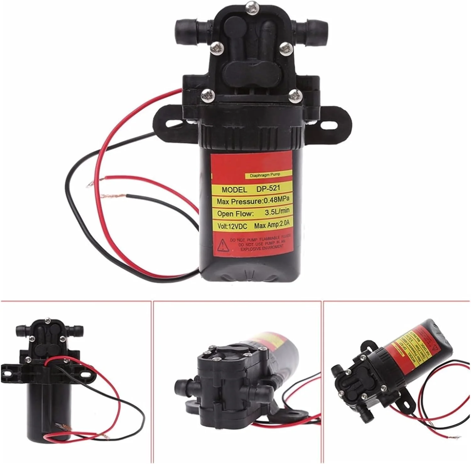 پمپ دیافراگمی، DC 12V 3.5L/Min 0.48MPa 70 PSI دیافراگم پمپ آب خود مکش فشار قوی مینی پمپ دیافراگمی