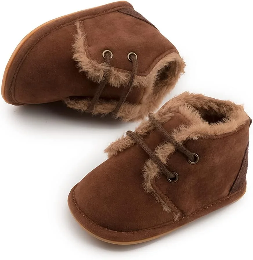 بوت نوزادی دخترانه و پسرانه Sonsage، بوت مخملی نرم ضد لغزش با زیره لاستیکی، کفش های پشمی گرم زمستانی مناسب برای نوزادان 3 تا 6 ماهه