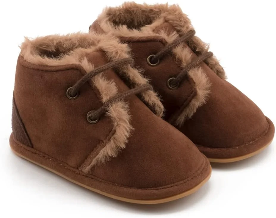 بوت نوزادی دخترانه و پسرانه Sonsage، بوت مخملی نرم ضد لغزش با زیره لاستیکی، کفش های پشمی گرم زمستانی مناسب برای نوزادان 3 تا 6 ماهه