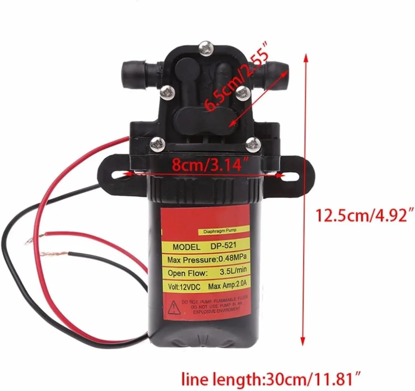 پمپ دیافراگمی، DC 12V 3.5L/Min 0.48MPa 70 PSI دیافراگم پمپ آب خود مکش فشار قوی مینی پمپ دیافراگمی