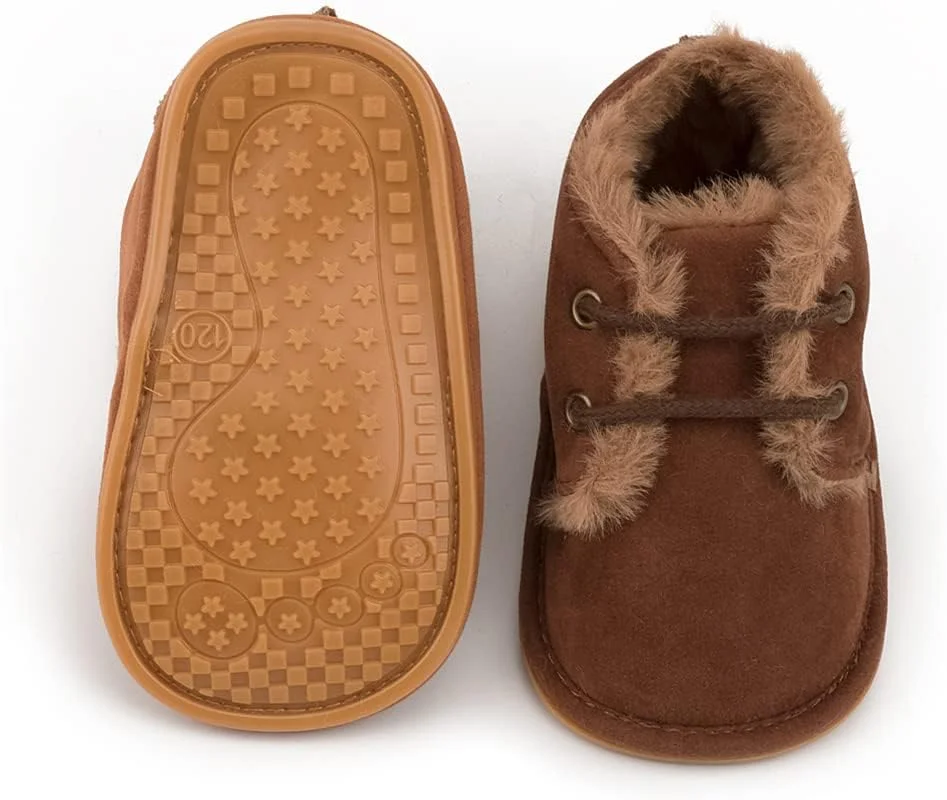 بوت نوزادی دخترانه و پسرانه Sonsage، کفش مخملی نرم ضد لغزش با زیره لاستیکی، بوت های پشمی گرم زمستانی مناسب برای نوزادان 3 تا 6 ماهه