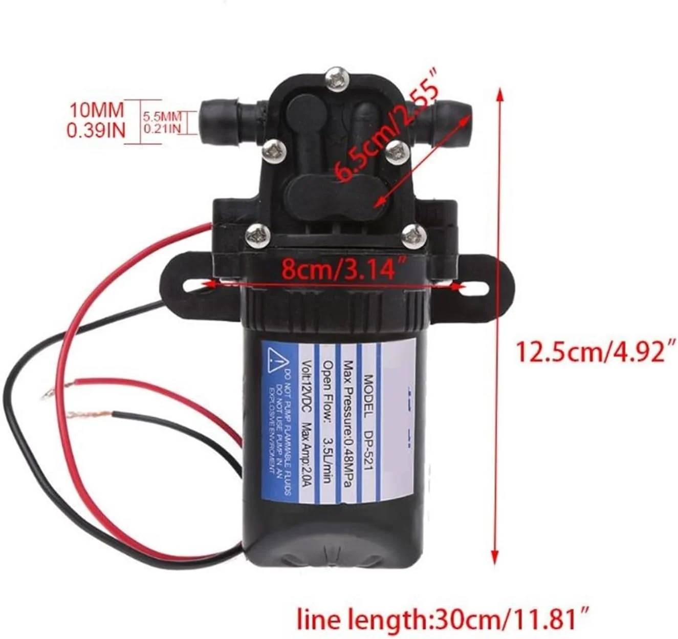 پمپ دیافراگمی، DC 12V 3.5L/Min 0.48MPa 70 PSI دیافراگم پمپ آب خود مکش فشار قوی