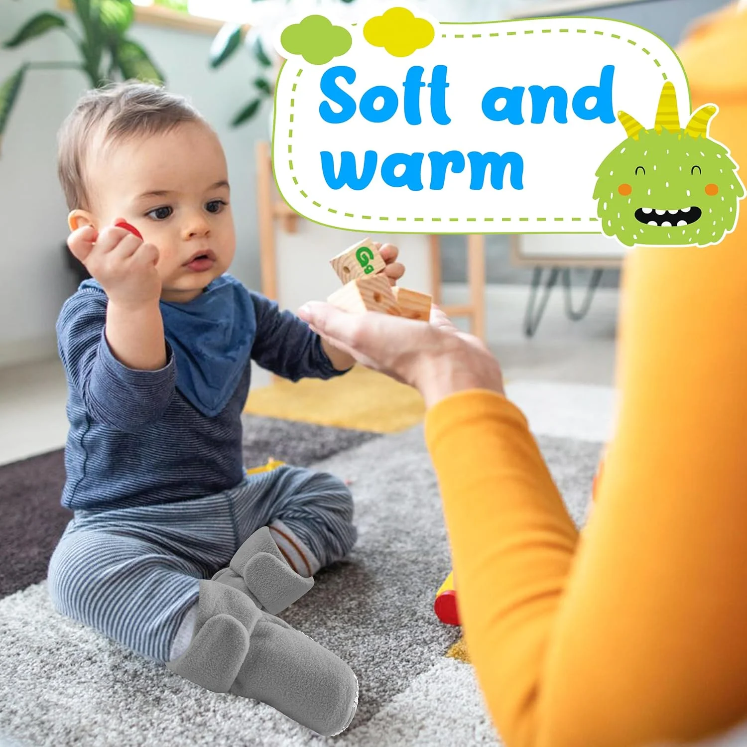 پاپوش های پشمی نوزادی Pro Goleem - دمپایی های گرم و نرم نوزاد، پوشیدن آسان، پاپوش های نرم نوزادی ضد لغزش و قابل تنظیم برای پسران و دختران