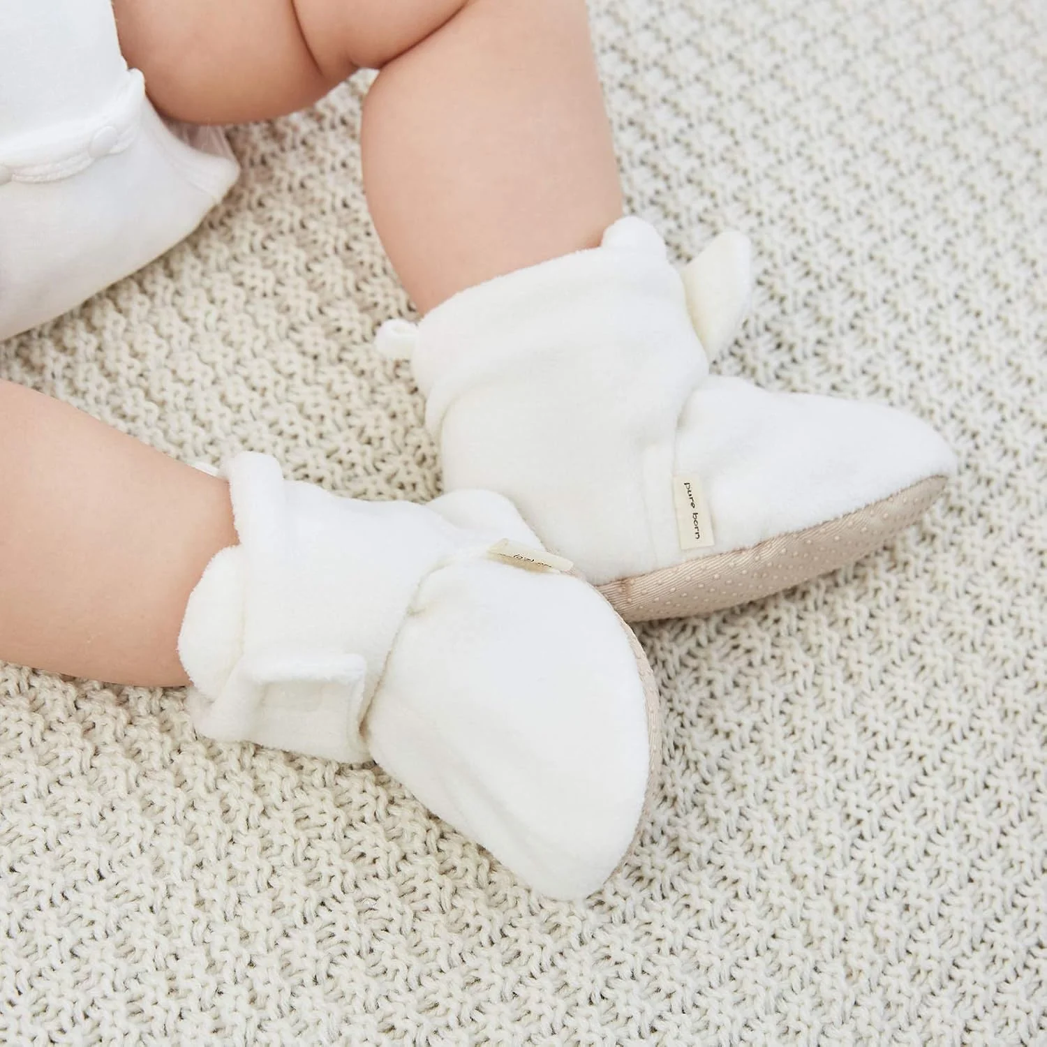 پاپوش نوزادی پسرانه/دخترانه pureborn، جوراب روفرشی زمستانی پشمی ضد لغزش، کفش گهواره نوزاد نوپا