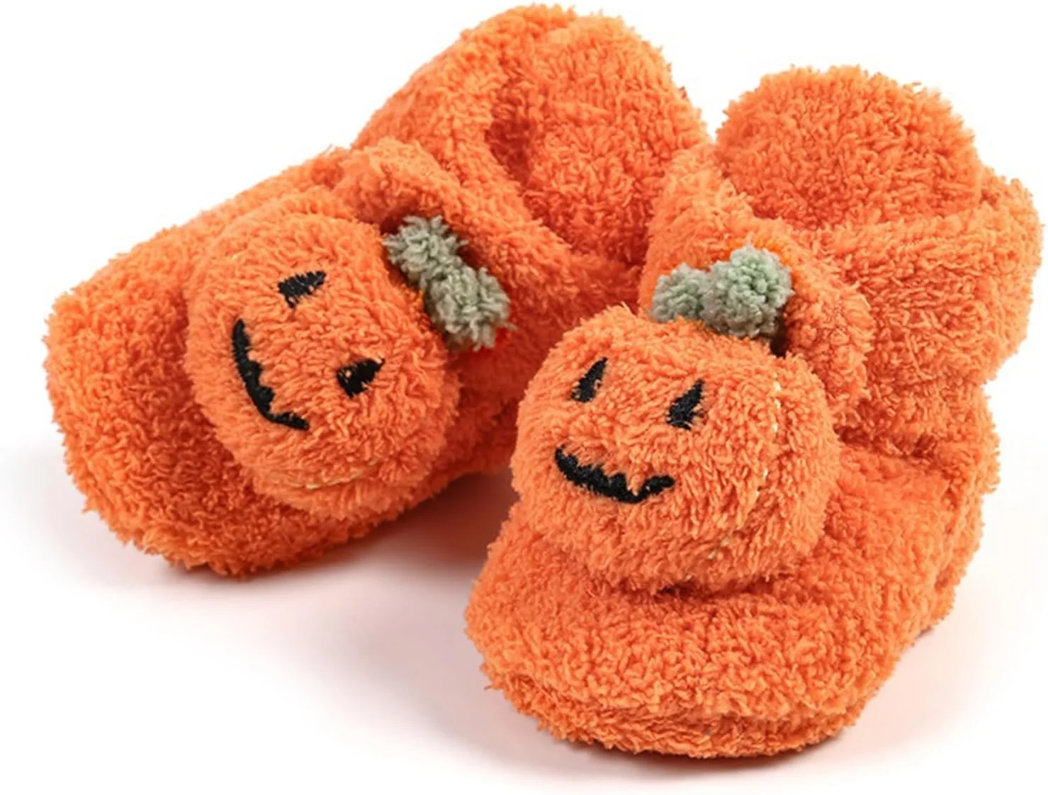 پاپوش هالووین نوزادی Qianderer، دمپایی کدو تنبل، دمپایی پشمی نرم و راحت، کفش های تخت نوزادی نرم، اولین قدم ها، پیش واکر