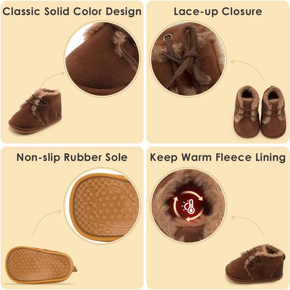 بوت نوزادی دخترانه و پسرانه Sonsage، کفش مخملی نرم ضد لغزش با زیره لاستیکی، بوت های پشمی گرم زمستانی مناسب برای نوزادان 3 تا 6 ماهه بوت نوزادی دخترانه و پسرانه Sonsage، کفش مخملی نرم ضد لغزش با زیره لاستیکی، بوت های پشمی گرم زمستانی مناسب برای نوزادان 3 تا 6 ماهه