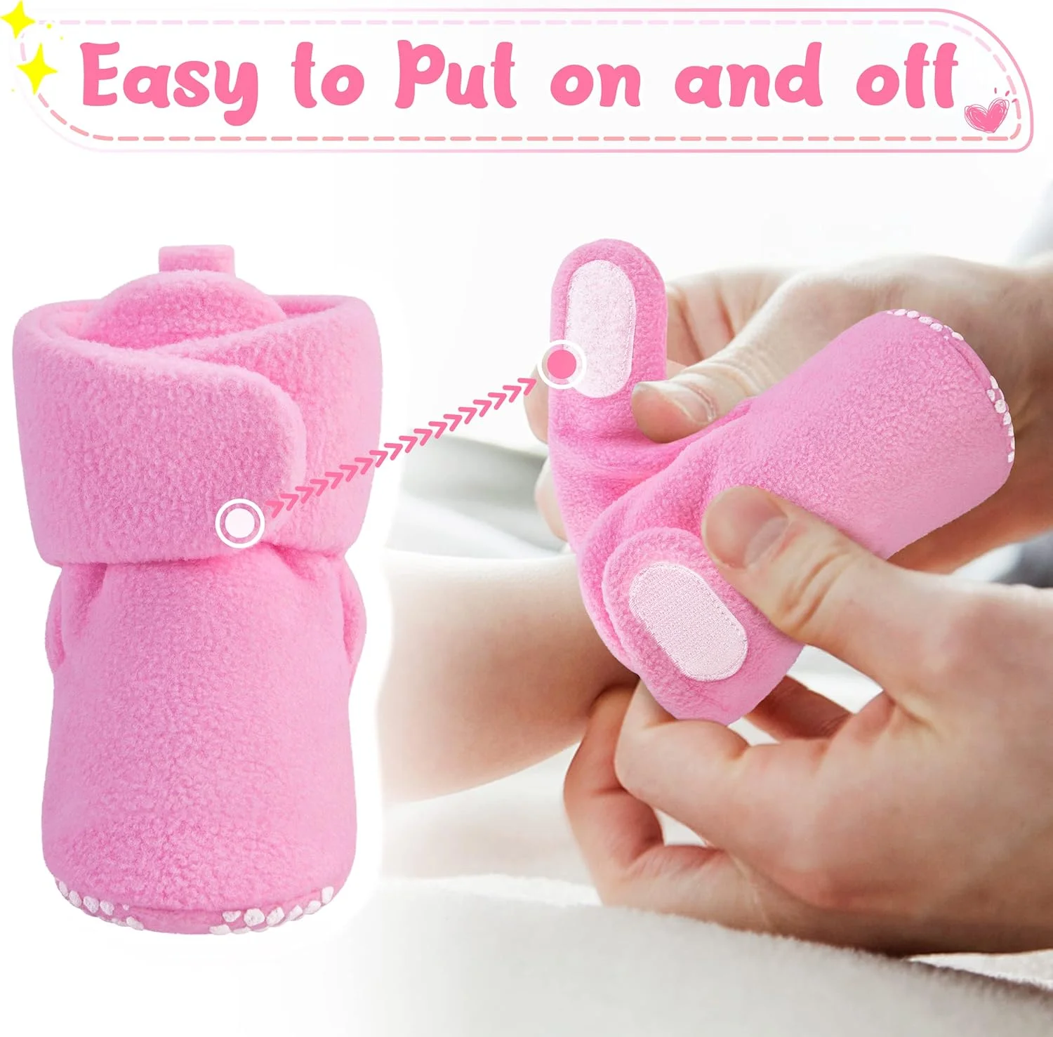 پاپوش نوزادی پشمی Pro Goleem - دمپایی نوزادی گرم و نرم، پوشیدن آسان، پاپوش نوزادی نرم ضد لغزش و قابل تنظیم برای پسران و دختران