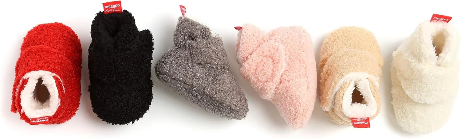 Ohwawadi دمپایی نوزادی پسرانه دخترانه، پاپوش های پشمی نرم و راحت، جوراب های کارتونی گرم با زیره نرم، کفش های تخت نوزادی