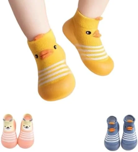 جوراب کفشی ضد لغزش طرح جوجه شیبی، زیره نرم راه راه زرد/آبی/صورتی، کفش های اولین قدم جوراب کفشی ضد لغزش طرح جوجه شیبی، زیره نرم راه راه زرد/آبی/صورتی، کفش های اولین قدم