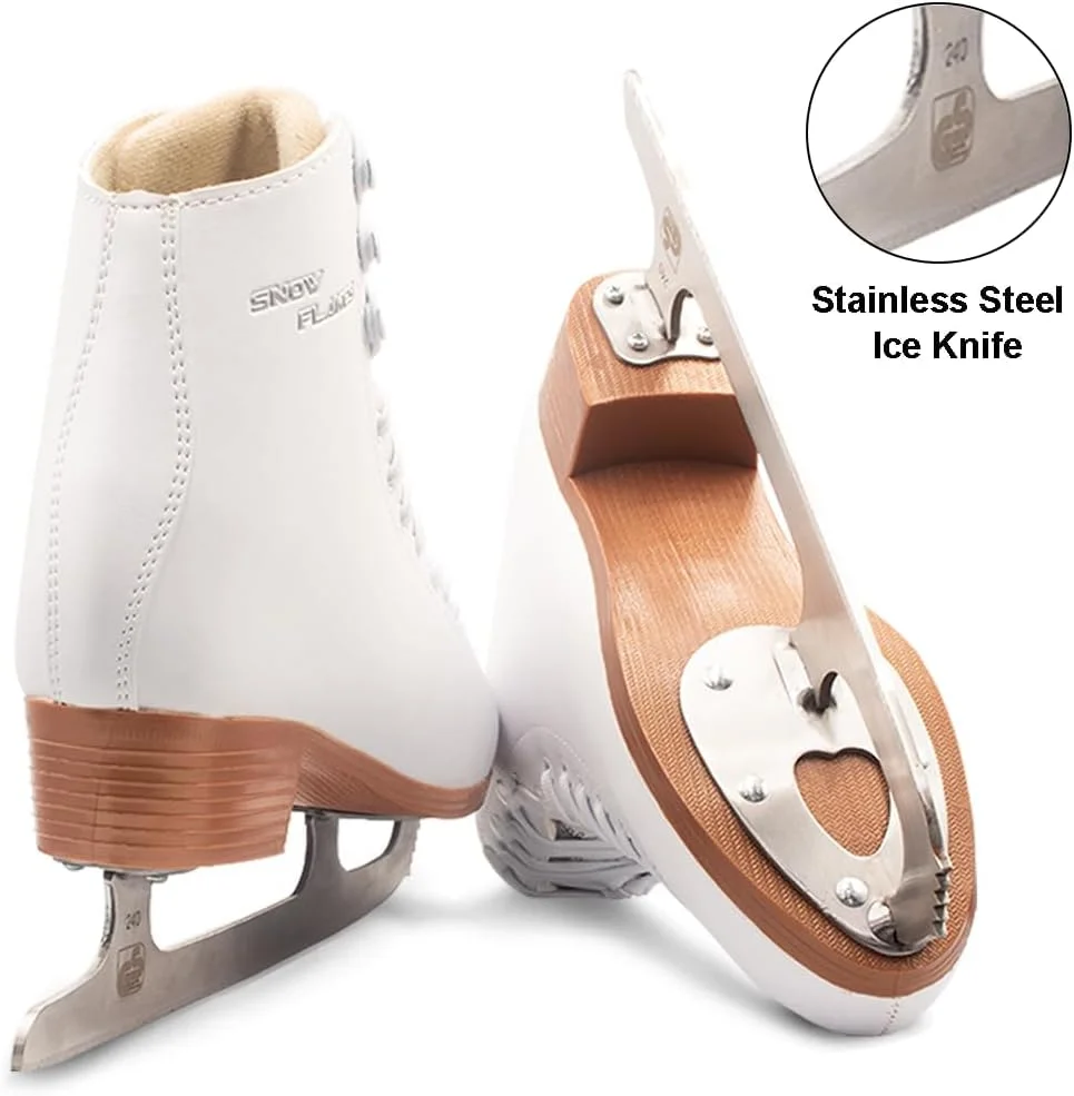 ست کامل اسکیت روی یخ زنانه BAUD به همراه روکش تیغه و کیف اسکیت، اسکیت های روی یخ Baud Waltz با تیغه های تیز از جنس استیل ضد زنگ.