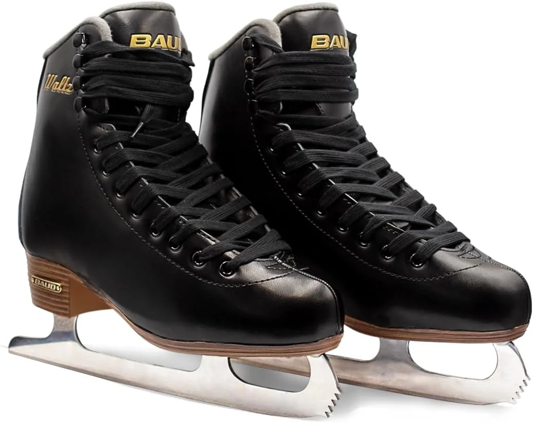 اسکیت نمایشی زنانه BAUD، کفش اسکیت روی یخ با تیغه های تیز استیل ضد زنگ رنگ مشکی سایز (33-44)
