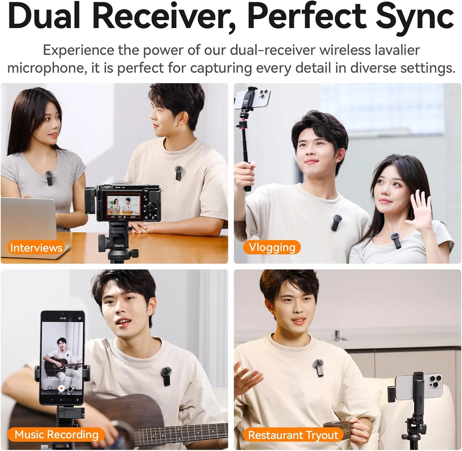 میکروفون یقه ای بی سیم ULANZI A100 برای دوربین و گوشی با پورت USB C/3.5mm، نرخ 32KHz 16Bit، حذف نویز، باتری 13.5 ساعته، میکروفون گیره ای برای پادکست و ویدیو ولاگ یوتیوب میکروفون یقه ای بی سیم ULANZI A100 برای دوربین و گوشی با پورت USB C/3.5mm، نرخ 32KHz 16Bit، حذف نویز، باتری 13.5 ساعته، میکروفون گیره ای برای پادکست و ویدیو ولاگ یوتیوب