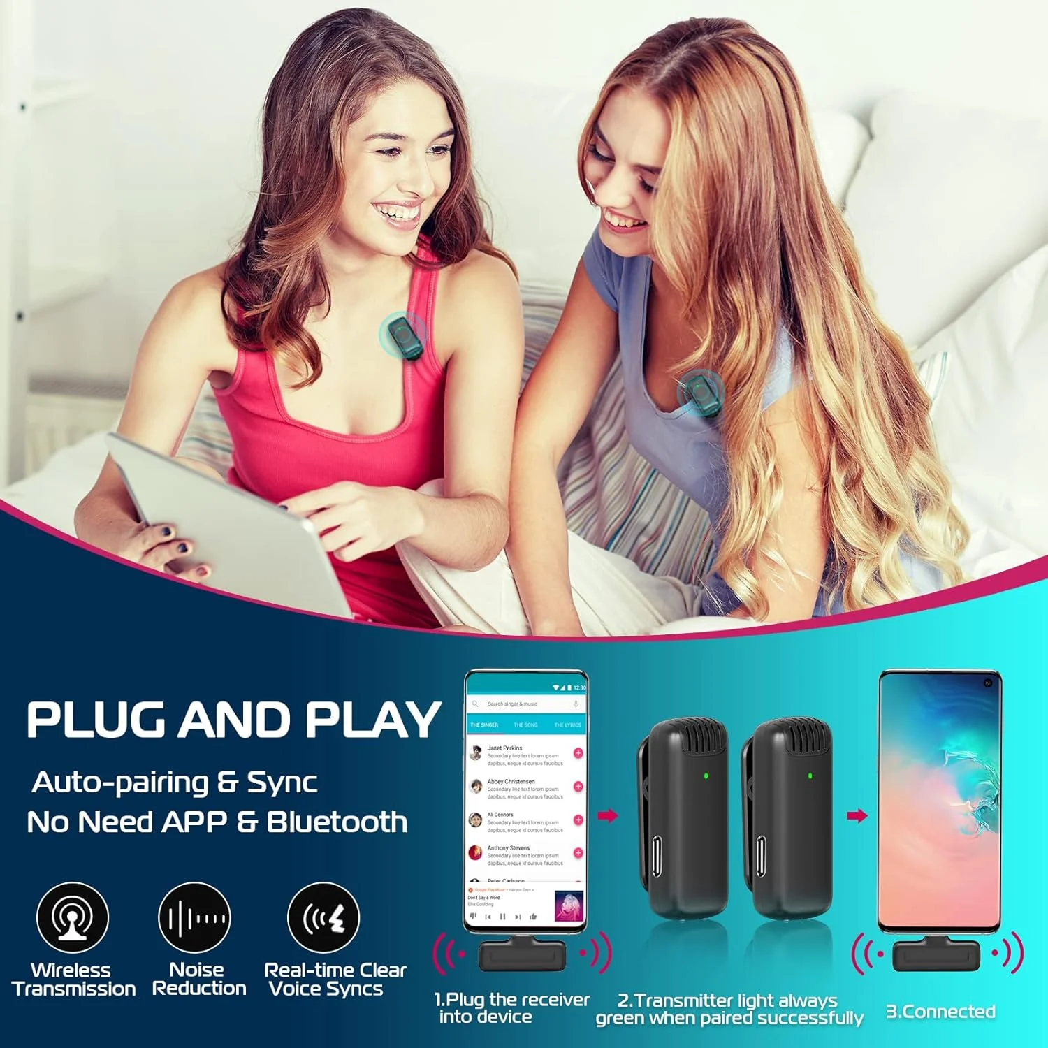 میکروفون یقه ای بی سیم ULANZI J12 برای گوشی USB C، میکروفون 2 در 1 با قابلیت اتصال آسان و کیس شارژ برای ضبط ویدیو، مصاحبه، یوتیوبرها و ولاگرها، برد انتقال 20 متری، بلوتوث میکروفون یقه ای بی سیم ULANZI J12 برای گوشی USB C، میکروفون 2 در 1 با قابلیت اتصال آسان و کیس شارژ برای ضبط ویدیو، مصاحبه، یوتیوبرها و ولاگرها، برد انتقال 20 متری، بلوتوث