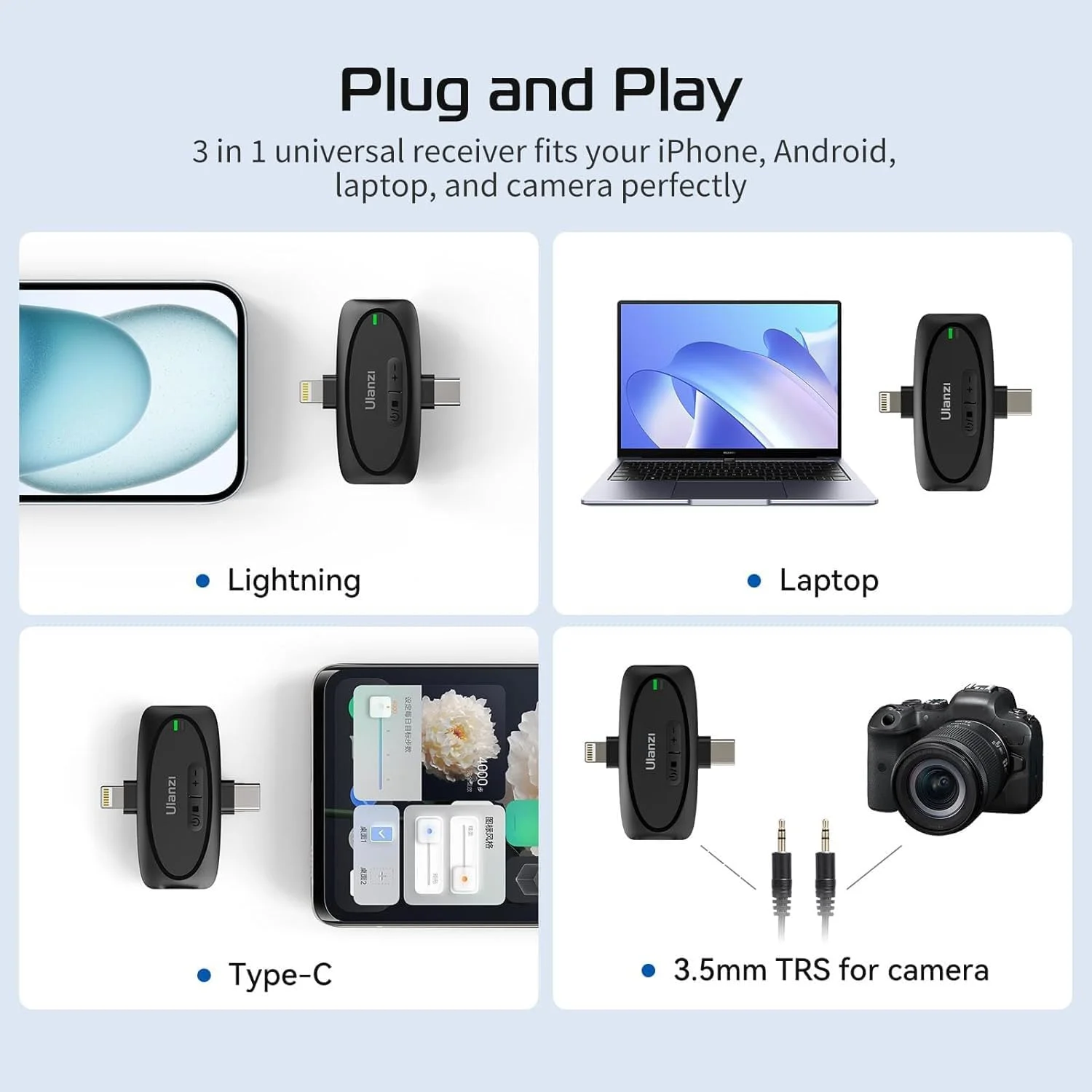 میکروفون یقه ای بی سیم ULANZI V6 برای آیفون، آیپد، دوربین اندروید، میکروفون 3 در 1 Plug-Play برای ضبط ویدیو با تلفن، مصاحبه، یوتیوبرها، وبلاگ نویسان، برد انتقال 164 فوت میکروفون یقه ای بی سیم ULANZI V6 برای آیفون، آیپد، دوربین اندروید، میکروفون 3 در 1 Plug-Play برای ضبط ویدیو با تلفن، مصاحبه، یوتیوبرها، وبلاگ نویسان، برد انتقال 164 فوت