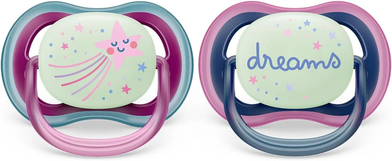 پستانک الترا ایر اونت فیلیپس - 2 عدد پستانک سبک، قابل تنفس و شب‌تاب برای 6 تا 18 ماه بدون بیسفنول آ، شامل جعبه استریل کننده (مدل SCF376/14)