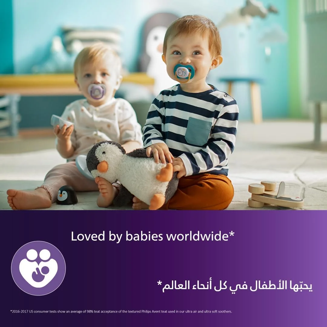 پستانک ارتودنسی الترا ایر فیلیپس اونت، مناسب 0 تا 6 ماه، طرح حیوانات، بسته 2 عددی