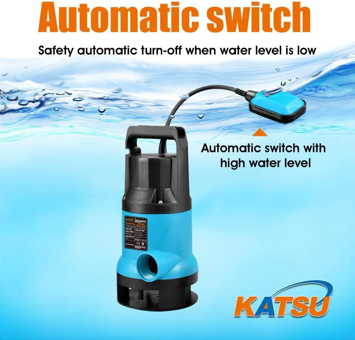 پمپ شناور قابل حمل 400 وات KATSU Tools برای آب تمیز و کثیف برای حوض باغ، استخرها و خندق ها + سوئیچ شناور پمپ شناور قابل حمل 400 وات KATSU Tools برای آب تمیز و کثیف برای حوض باغ، استخرها و خندق ها + سوئیچ شناور