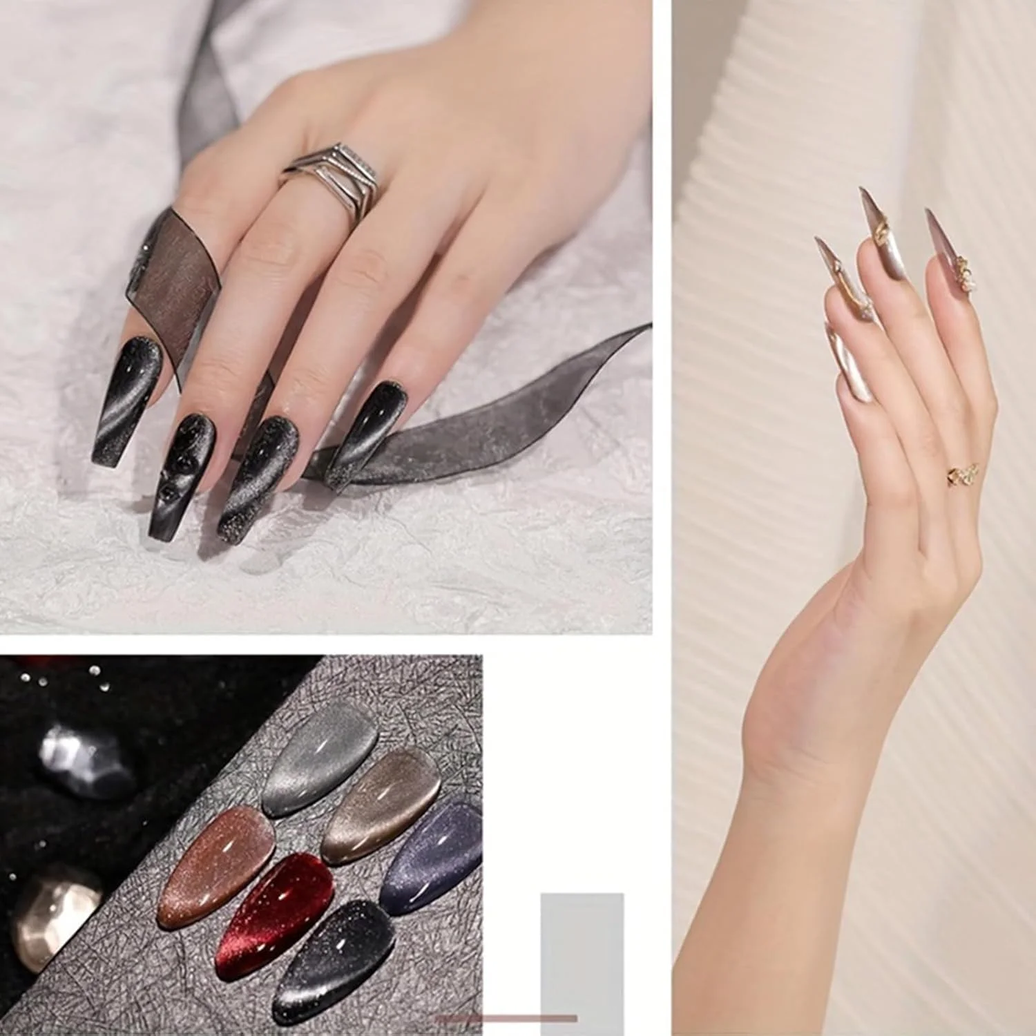 ست لاک ژل چشم گربه ای اکلیلی هولوگرافیک آزونی 6 عددی، با آهنربا، لاک ژل مغناطیسی رنگین کمانی پاستلی، برای زنان و دختران، ست لاک UV Soak Off، نقره ای، قرمز، مشکی، آبی، نود