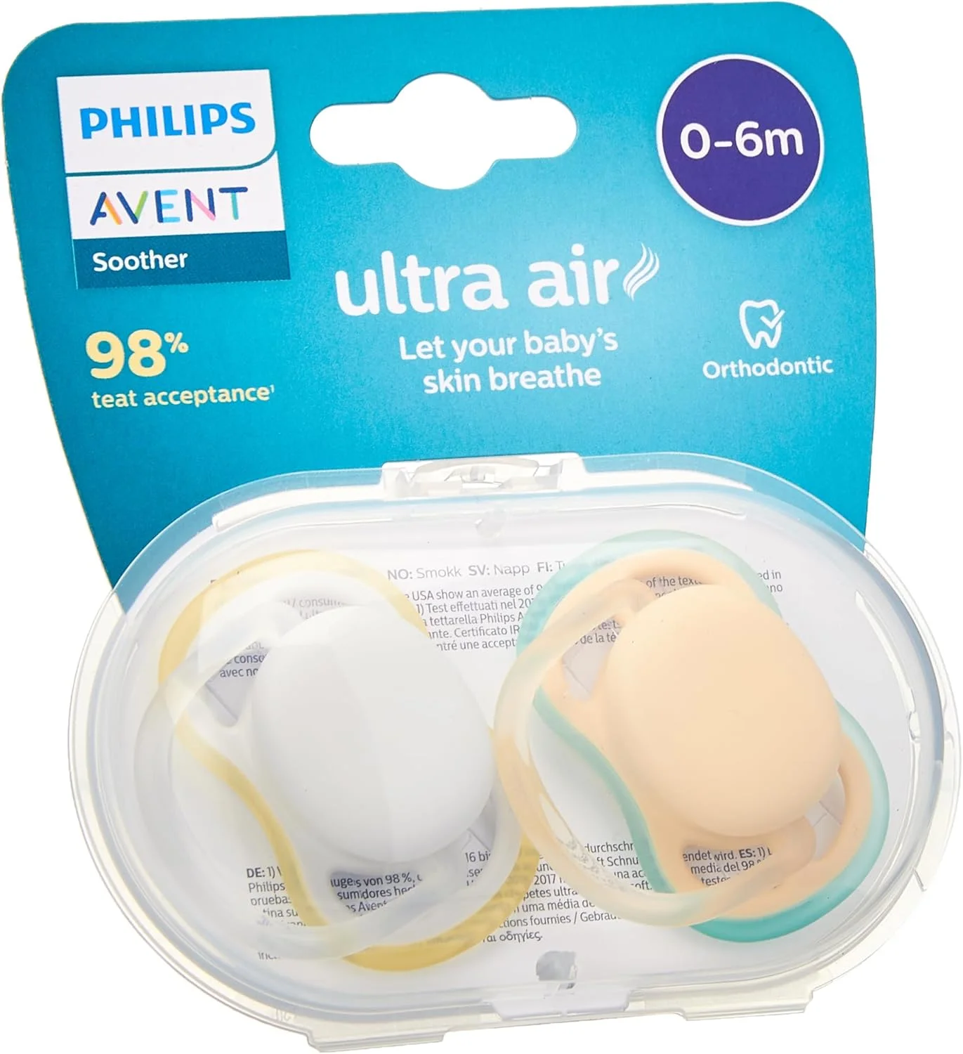 پستانک الترا ایر اونت فیلیپس 2 عددی (بسته 1 عددی) - پستانک بدون BPA برای نوزادان 0-6 ماهه (مدل SCF085/15) سبز/قهوه ای